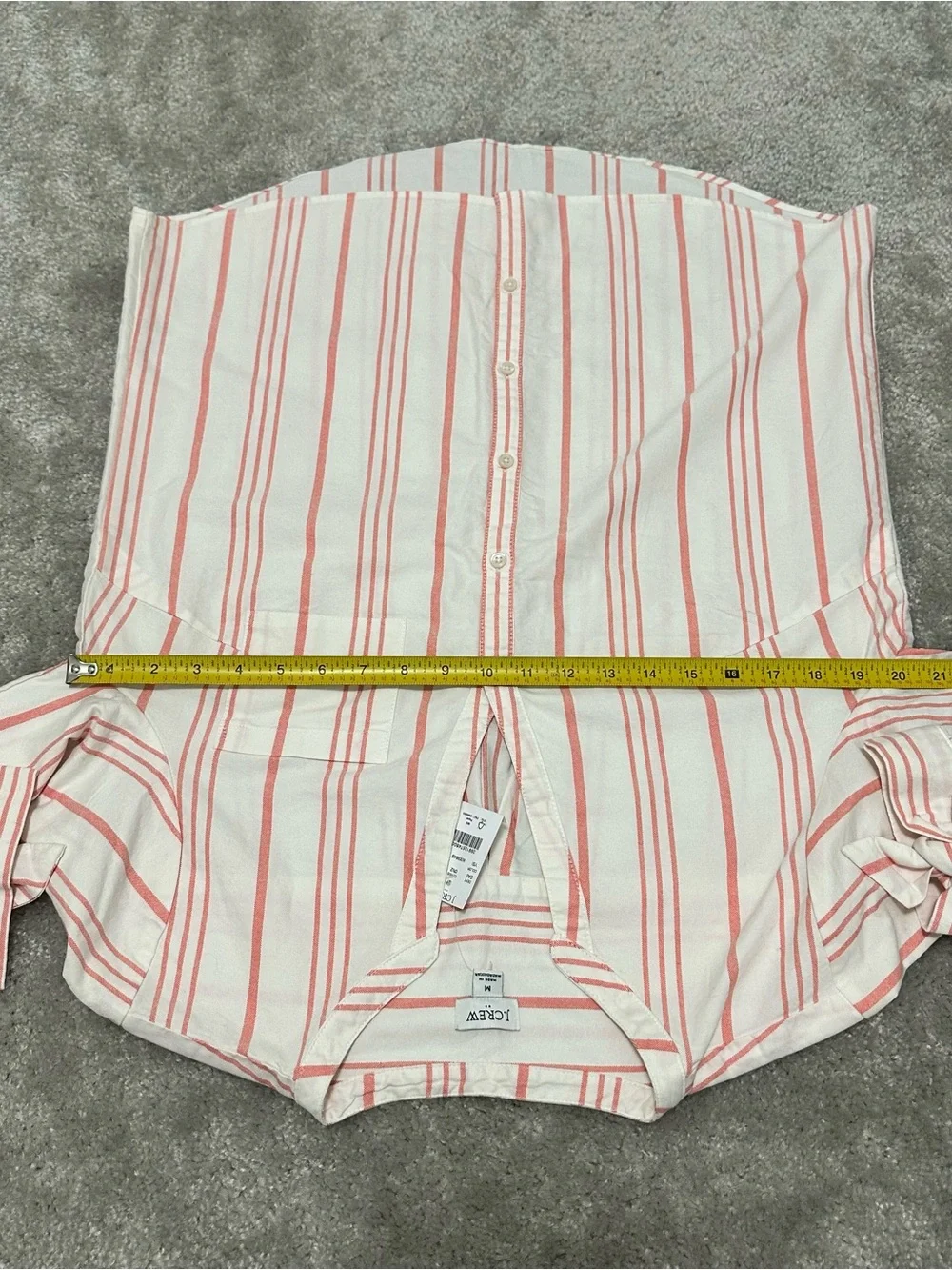 NEW J. Crew Cream Shirt with Coral Stripes 100% Cotton Thick Quality Fabric MED
